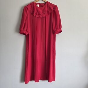 Vintage 70's Prairie Peasant Ruffled Collar Puff Sleeve Folkloric Midi Dress